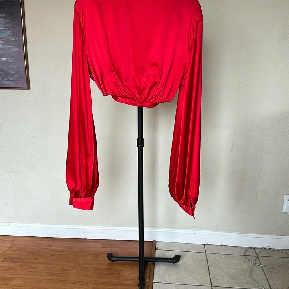 HOUSE‎ OF CB 'Laraine' Cherry Silk Blouson Top NWOT size S